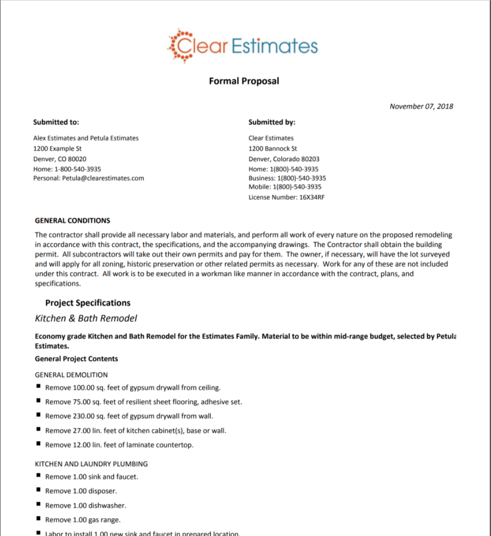 screenshot of Clear Estimates